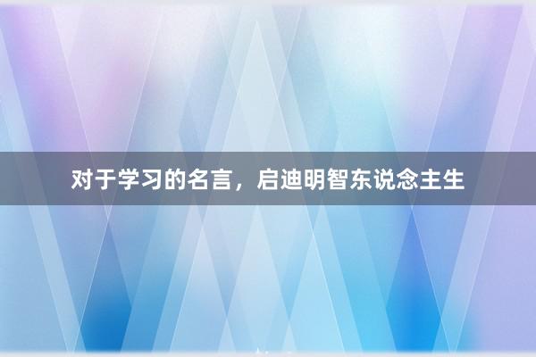 对于学习的名言，启迪明智东说念主生
